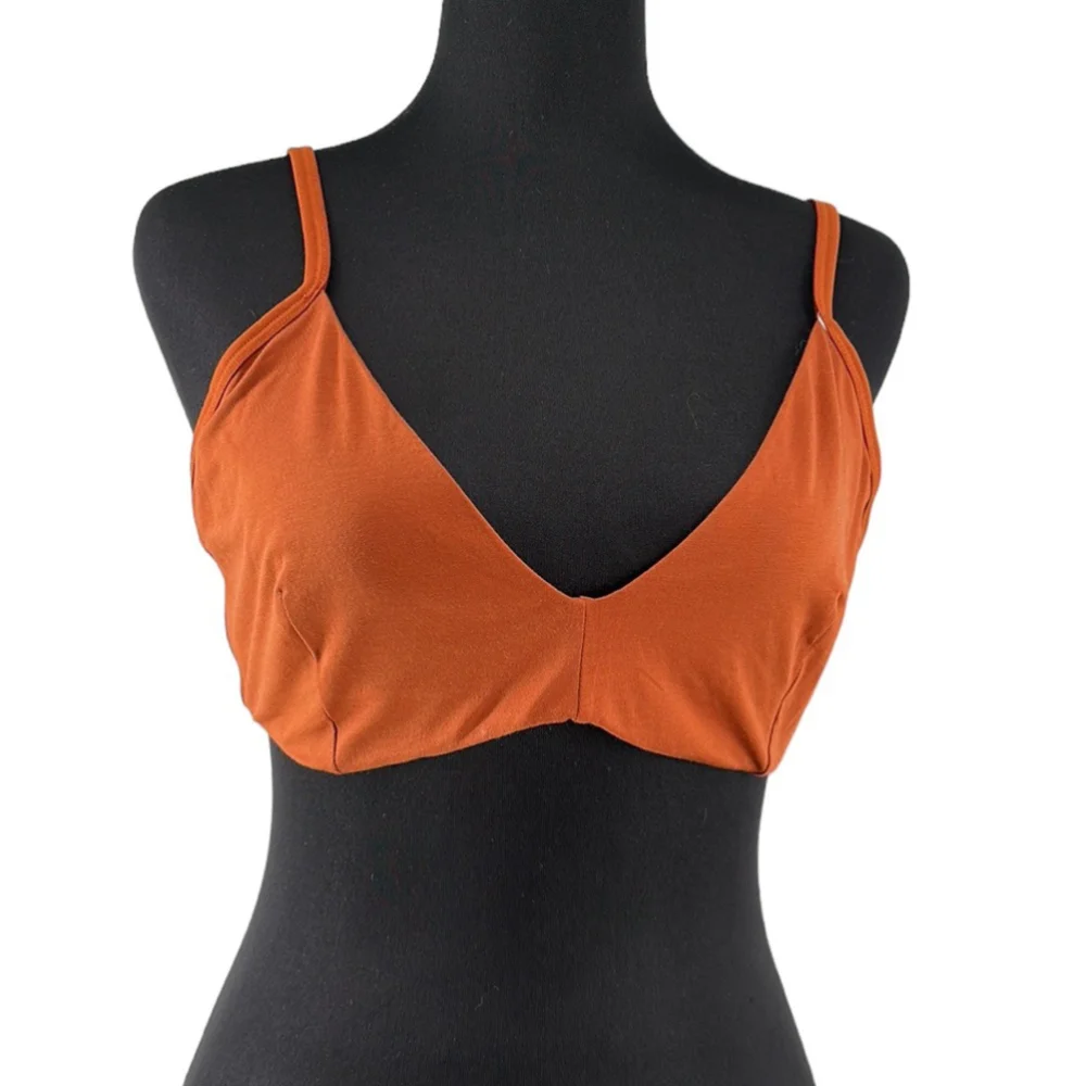 Everlane The Cotton Bralette cognac orange brown lounge comfort light support XL